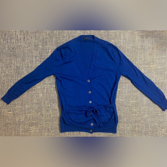J. Crew Merino Wool Blue Cardigan w/Tie Waist, Size XXS, Dry Clean, Pockets - Picture 1 of 8